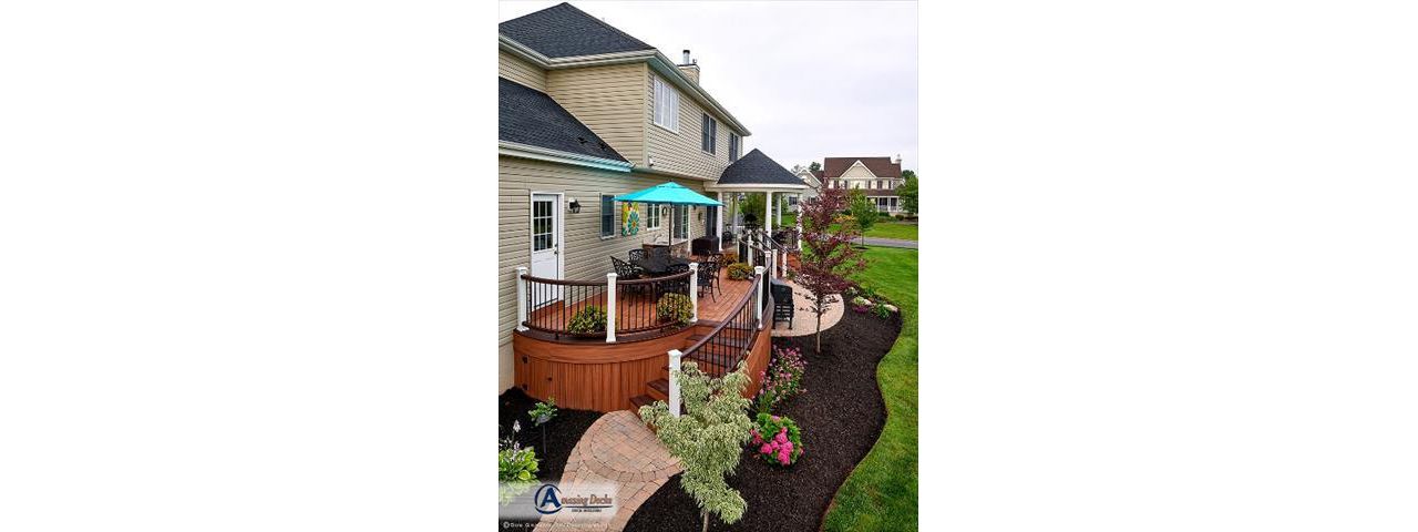 Trex deck.Tiki Torch and Lava Rock Deck with Circle Roof
