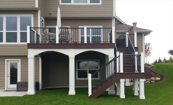 Trex decking, fascia, and risers in Lava Rock - Maple Grove