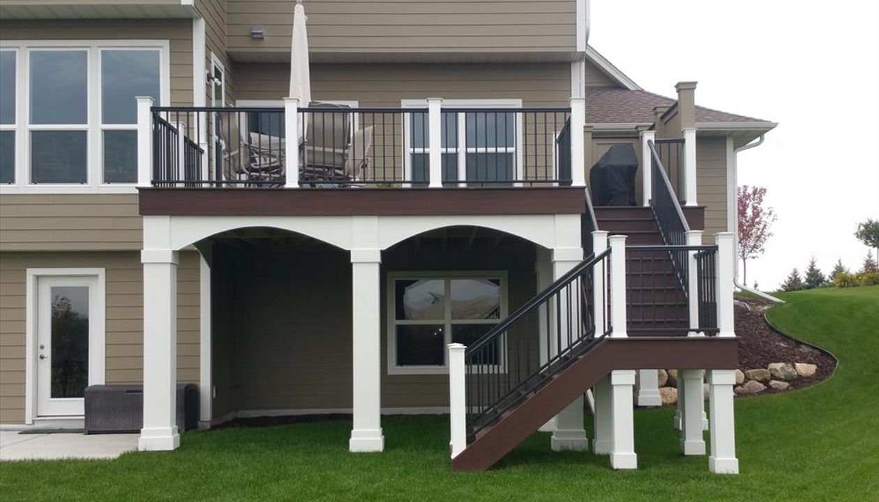 Trex decking, fascia, and risers in Lava Rock - Maple Grove