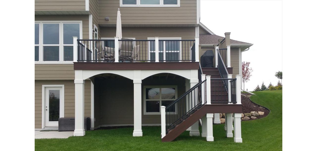 Trex decking, fascia, and risers in Lava Rock - Maple Grove
