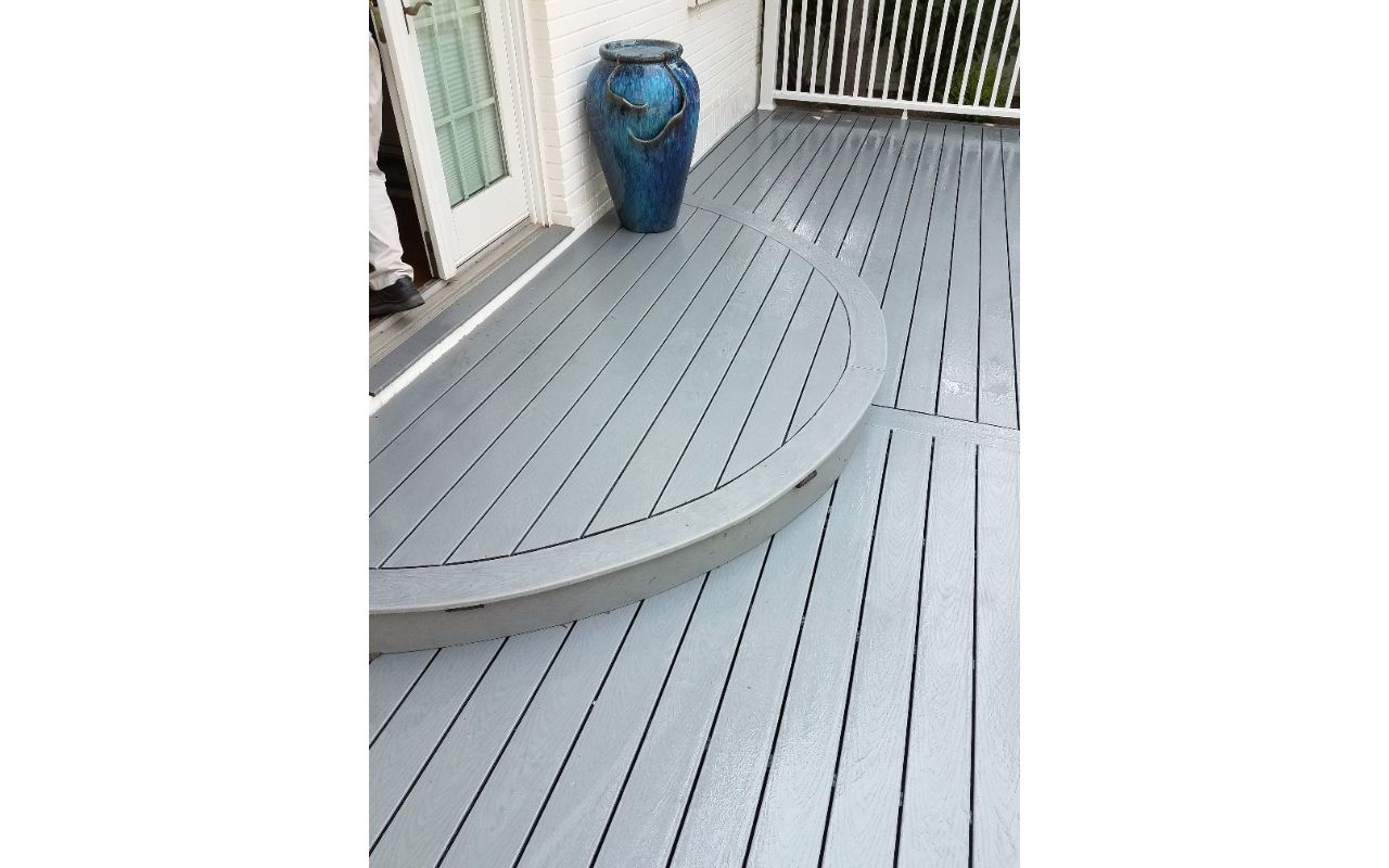 Trex deck, Select Pebble Grey, curved step, Reno, NV