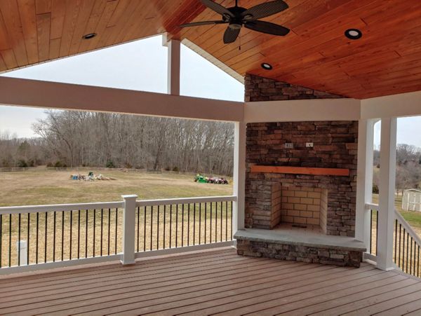 Masonry Fireplace over Trex decking
