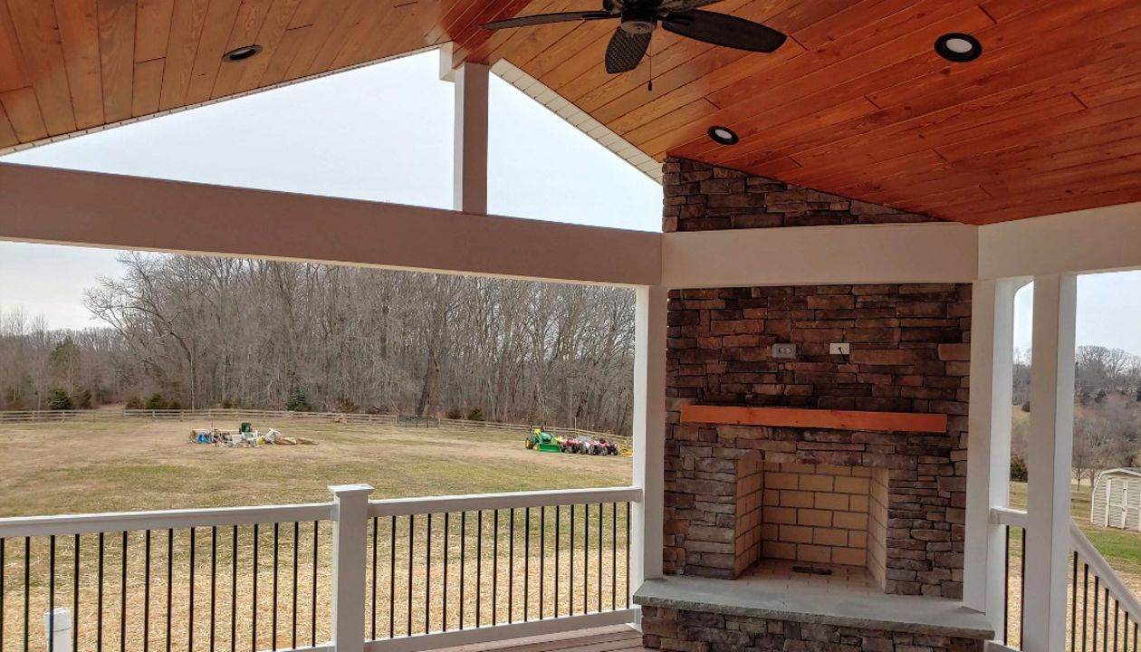 Masonry Fireplace over Trex decking