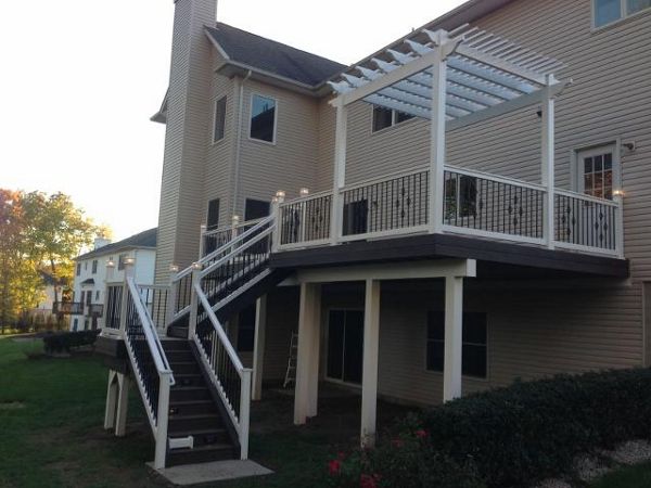 trex decking with pvc railing and pergola