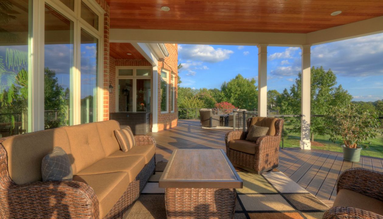 Trex Transcends Deck, Open Porch, Rain Escapes, Cable Rail System