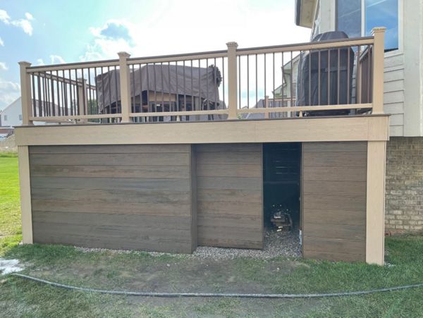 Custom barn sliding door- Trex-Spiced Rum with Rope Swing Trim