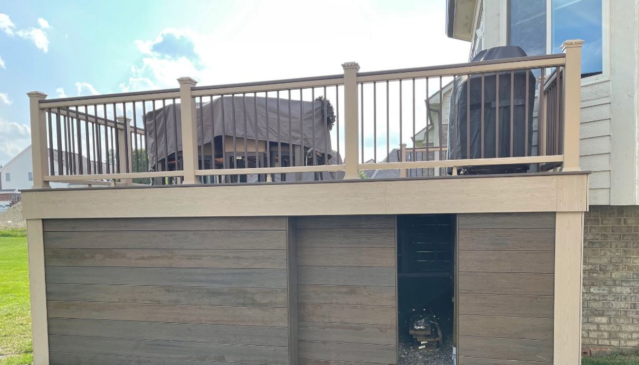 Custom barn sliding door- Trex-Spiced Rum with Rope Swing Trim