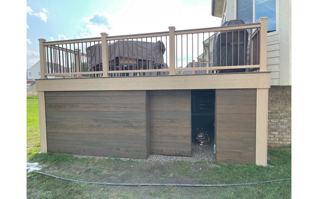 Custom barn sliding door- Trex-Spiced Rum with Rope Swing Trim