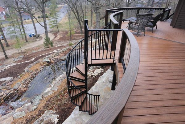 Custom Trex Deck with Curved Decking and Spiral Stairs