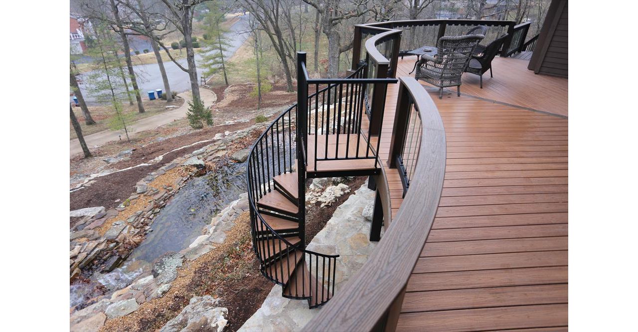 Custom Trex Deck with Curved Decking and Spiral Stairs