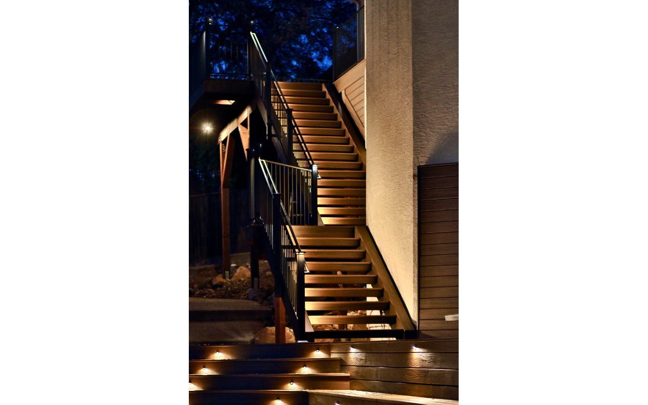 Stone Ridge signature floating stairs in Havana Gold and Spiced rum