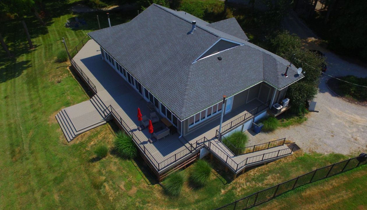 2800 sqft Trex Transcends Gravel Path Floating Deck and House