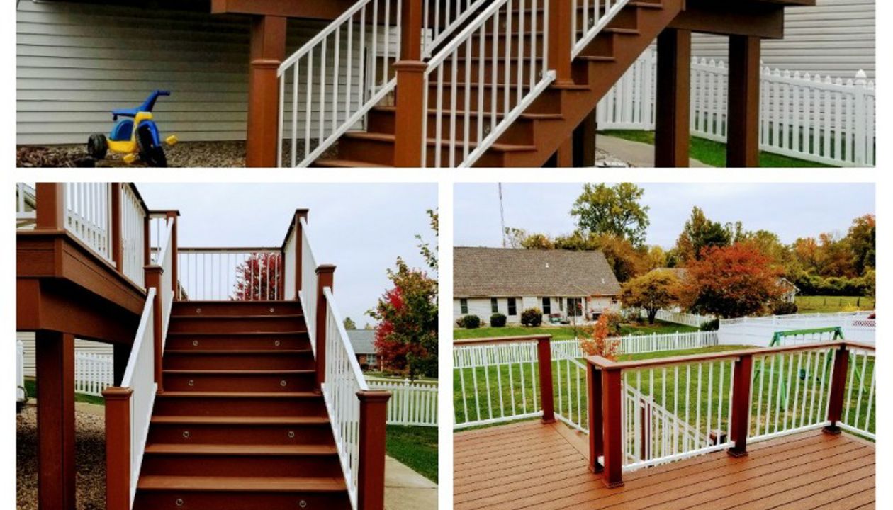 Godfrey, IL Trex Enhance Saddle Decking with Signature Railing in white and Transend Posts in Tree House