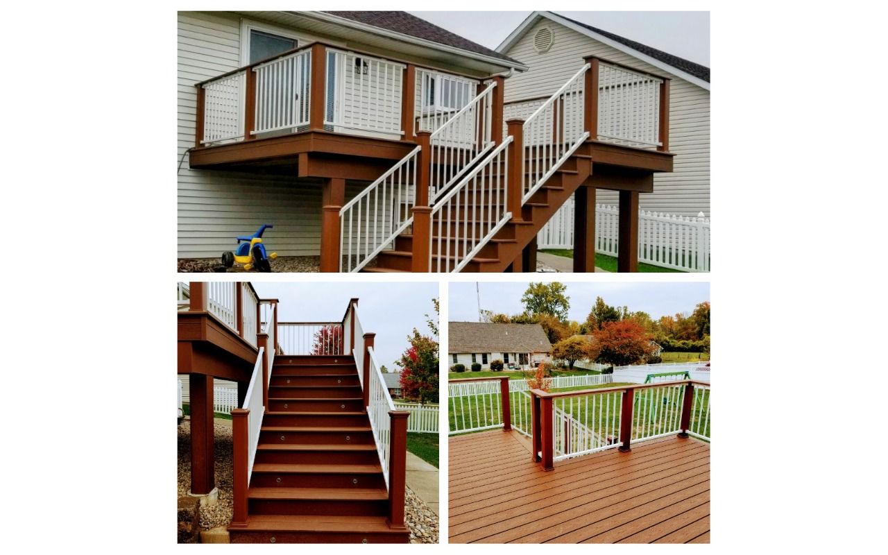 Godfrey, IL Trex Enhance Saddle Decking with Signature Railing in white and Transend Posts in Tree House