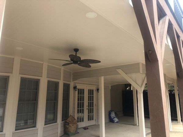 Trex RainEscape makes this area dry and perfect for a fan in the warm weather