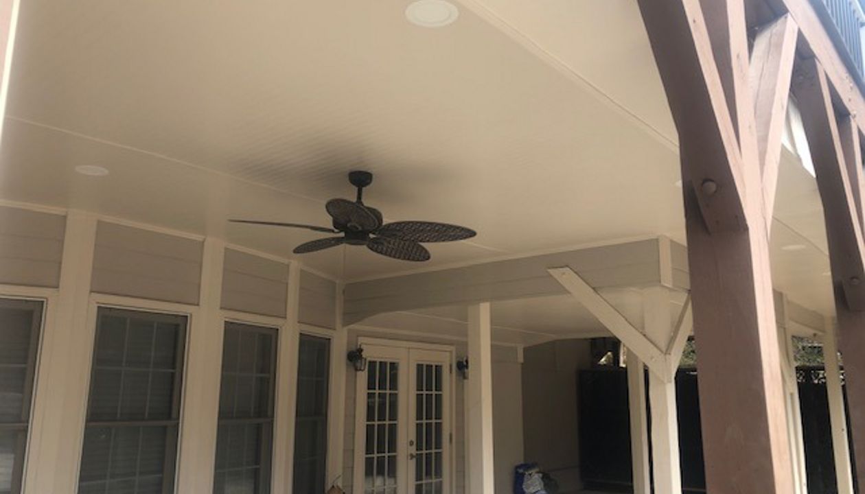 Trex RainEscape makes this area dry and perfect for a fan in the warm weather