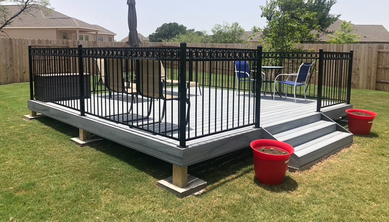 Trex Foggy Wharf with Custom Ornamental Iron Railing