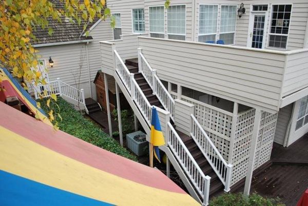 White Transcend Rail with Woodland Brown decking