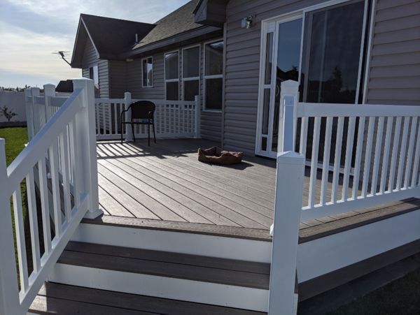 Foggy Wharf, white vinyl railing