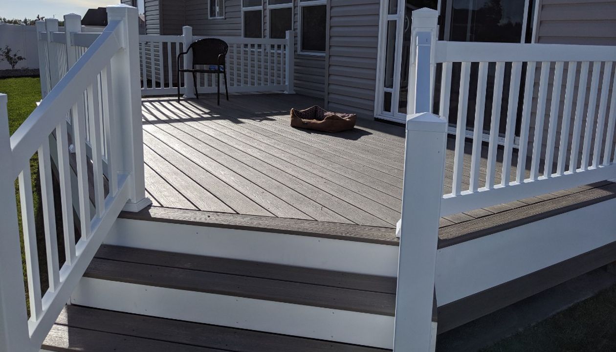 Foggy Wharf, white vinyl railing