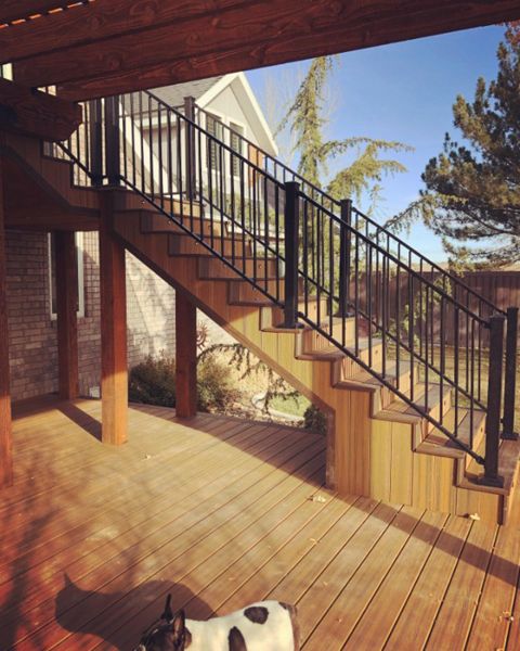 Staircase to top balcony, Havana Gold interior with Spiced Rum boarders
