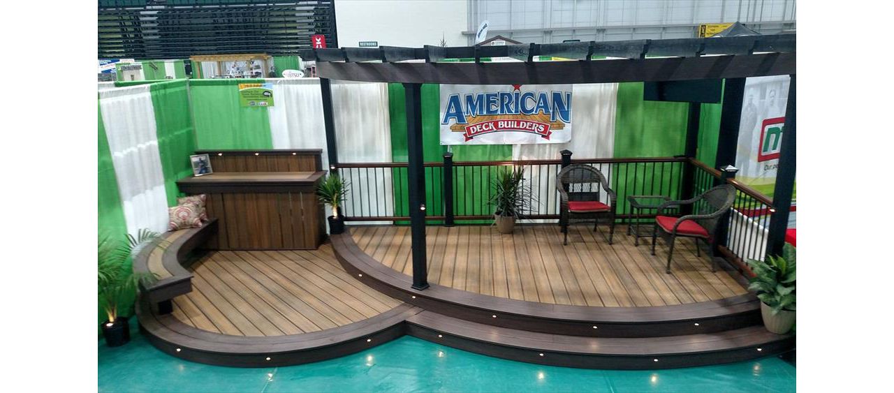 Our latest home show display showing our Trex Custom Curve options along with Trex LED lighting.