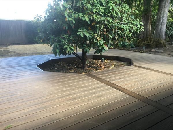 Spiced Rum decking with the expansion dividers centered on the tree cut out