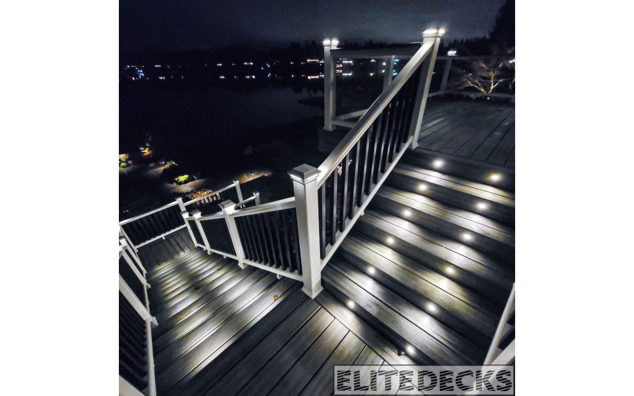 rex Island Mist Transcend with White Glass railing Deck