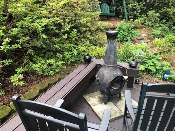 This project features a great wood burning stove area and added benches for relaxing, enteratining and visual appeal