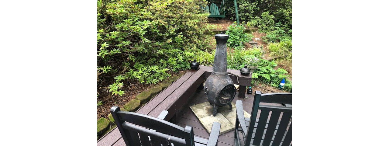 This project features a great wood burning stove area and added benches for relaxing, enteratining and visual appeal