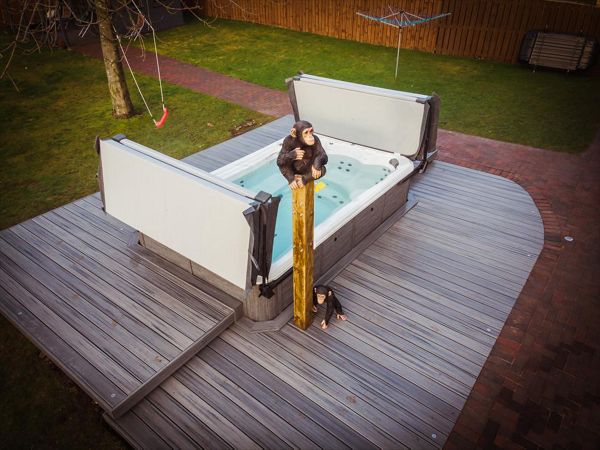 Trex Transcend Island Mist deck completed around a hot tub in Newcastle
