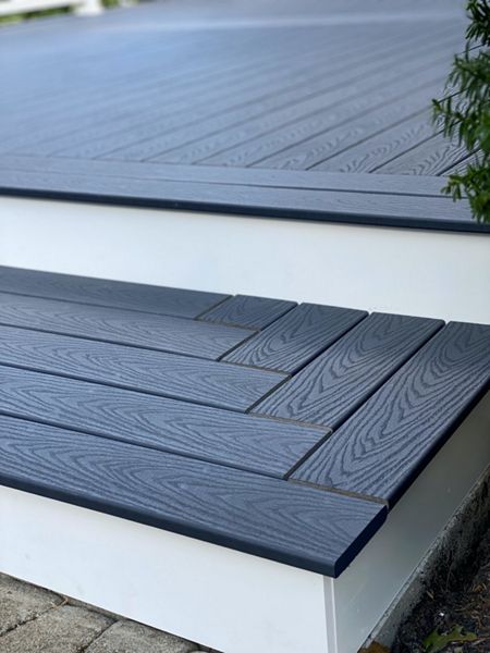 Beautiful Herringbone Stair Detail with Trex Select Winchester Grey, in Lynnfield, MA