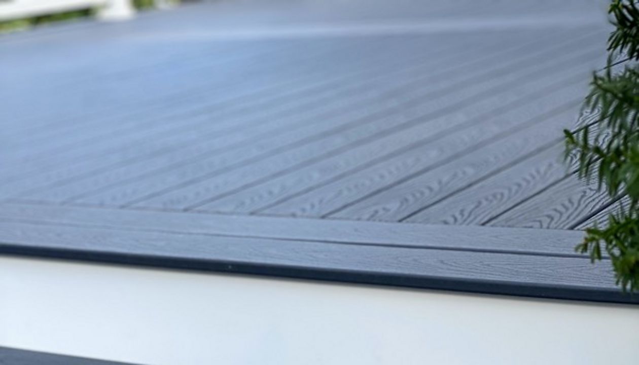 Beautiful Herringbone Stair Detail with Trex Select Winchester Grey, in Lynnfield, MA