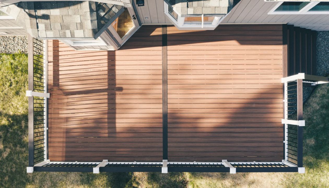 Trex Transcend Tiki Torch with Vintage Lantern borders and top cap detail.