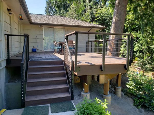 Trex Transcend Lava Rock decking with fascia mount cable rail system.