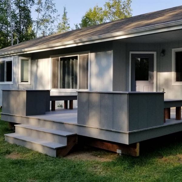 Tres select pebble grey decking and custom flower boxes