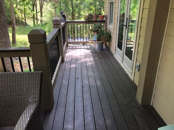 Trex Select Woodland Brown deck &amp; porch has a wonderful view of the stream