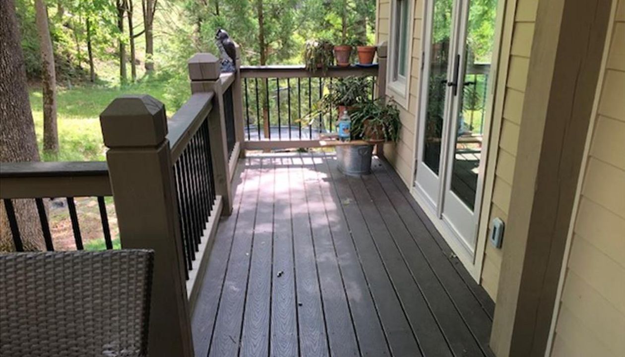 Trex Select Woodland Brown deck &amp; porch has a wonderful view of the stream