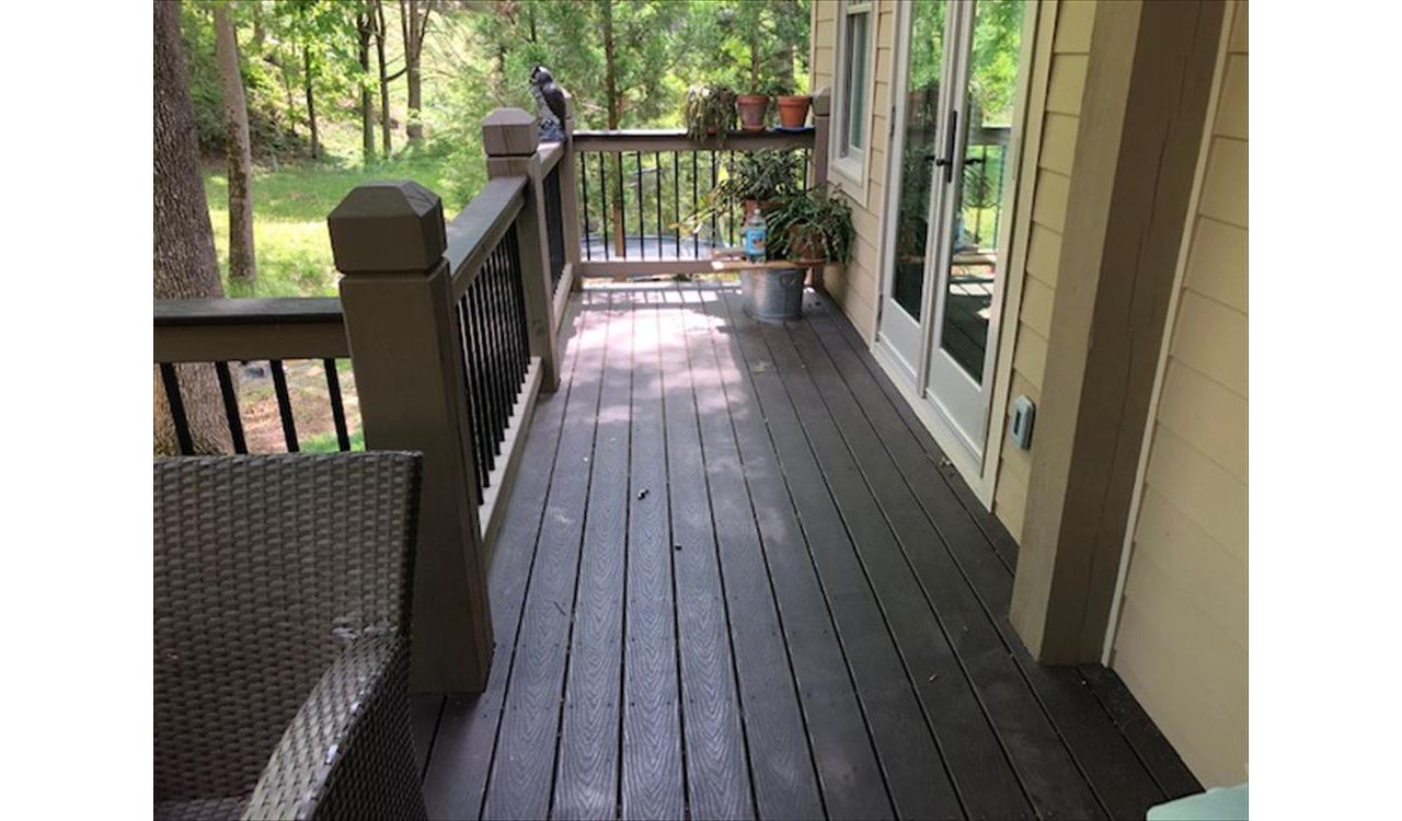 Trex Select Woodland Brown deck &amp; porch has a wonderful view of the stream