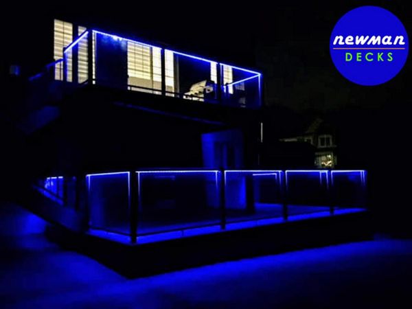 Newman Decks Trex composite with Aluminum Glass Railings and LED Lights