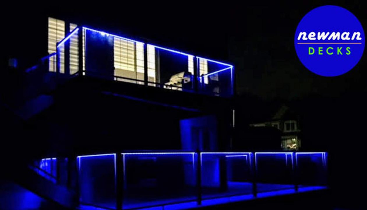 Newman Decks Trex composite with Aluminum Glass Railings and LED Lights
