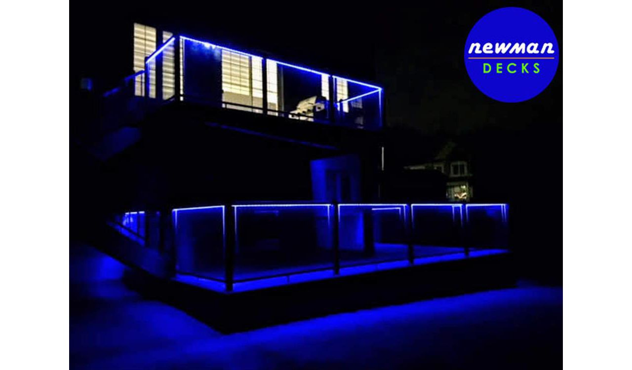 Newman Decks Trex composite with Aluminum Glass Railings and LED Lights