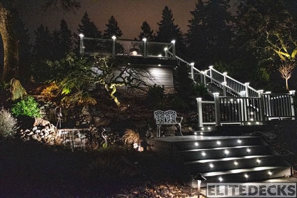 rex Island Mist Transcend with White Glass railing Deck