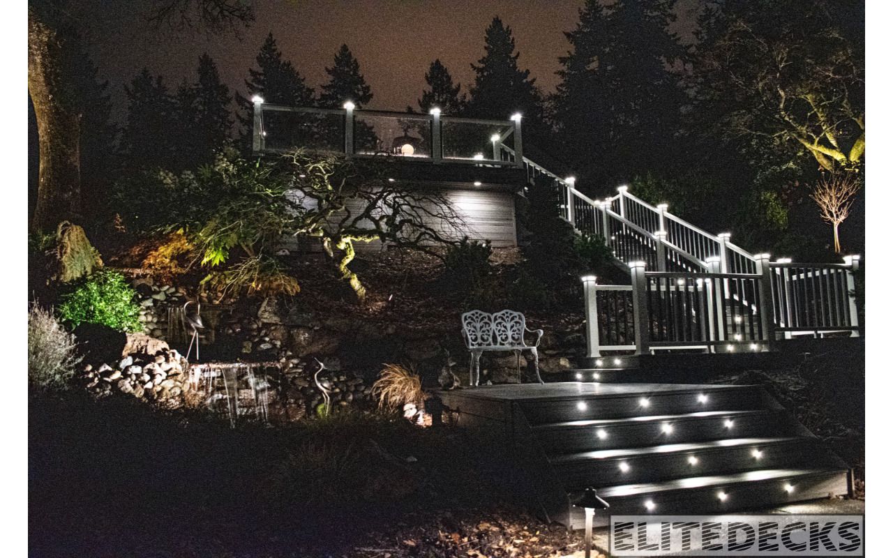 rex Island Mist Transcend with White Glass railing Deck