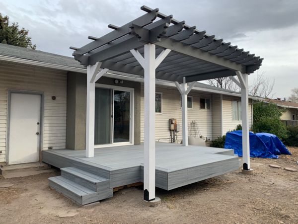 Foggy Wharf Trex with 2 toned timber pergola in Salt Lake County, Ut