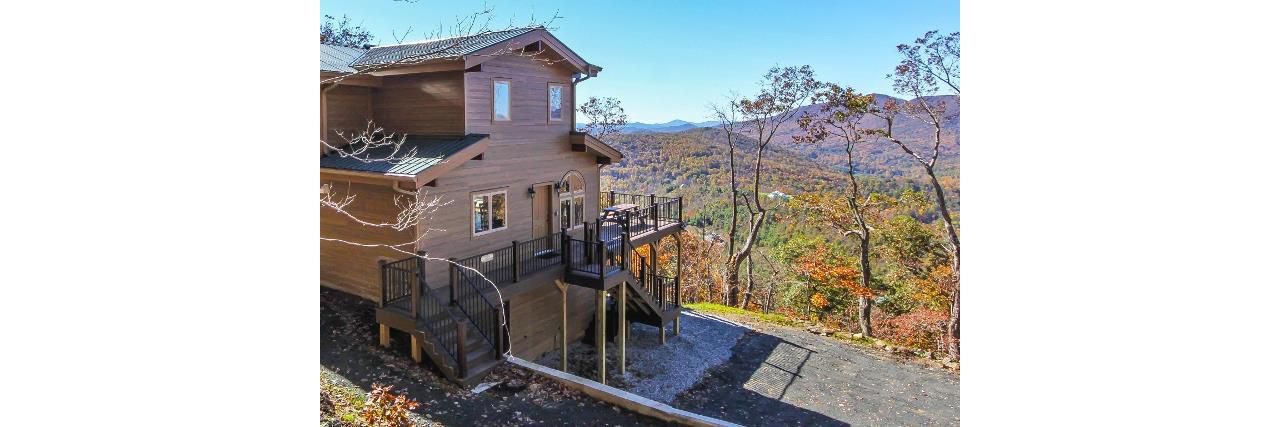 View from above on this great Trex outdoor deck which wraps around this custom home.