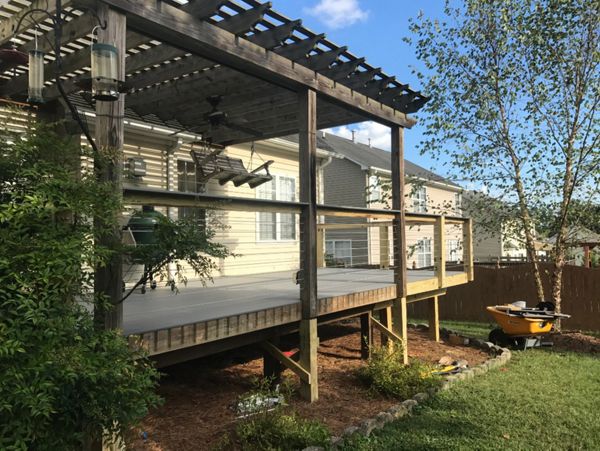 Trex Select Pebble Grey deck is a great place for morning coffee and breakfast