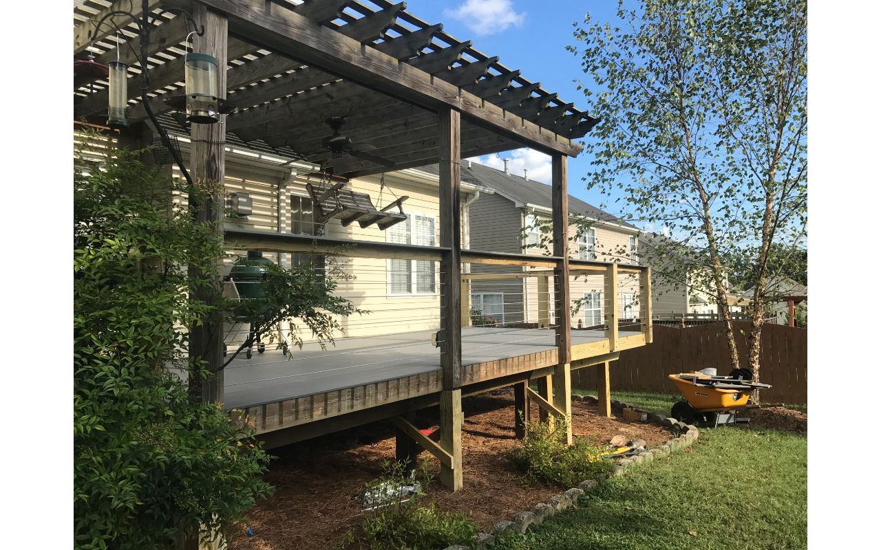 Trex Select Pebble Grey deck is a great place for morning coffee and breakfast