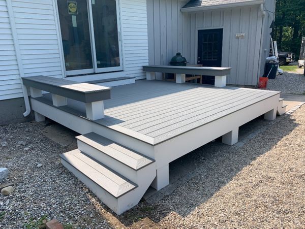 Pebble Grey decking with Pebble Grey benches
