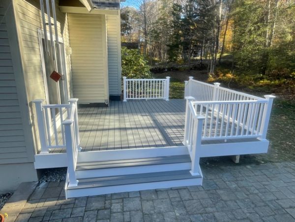 Trex select pebble grey decking, vinyl rail